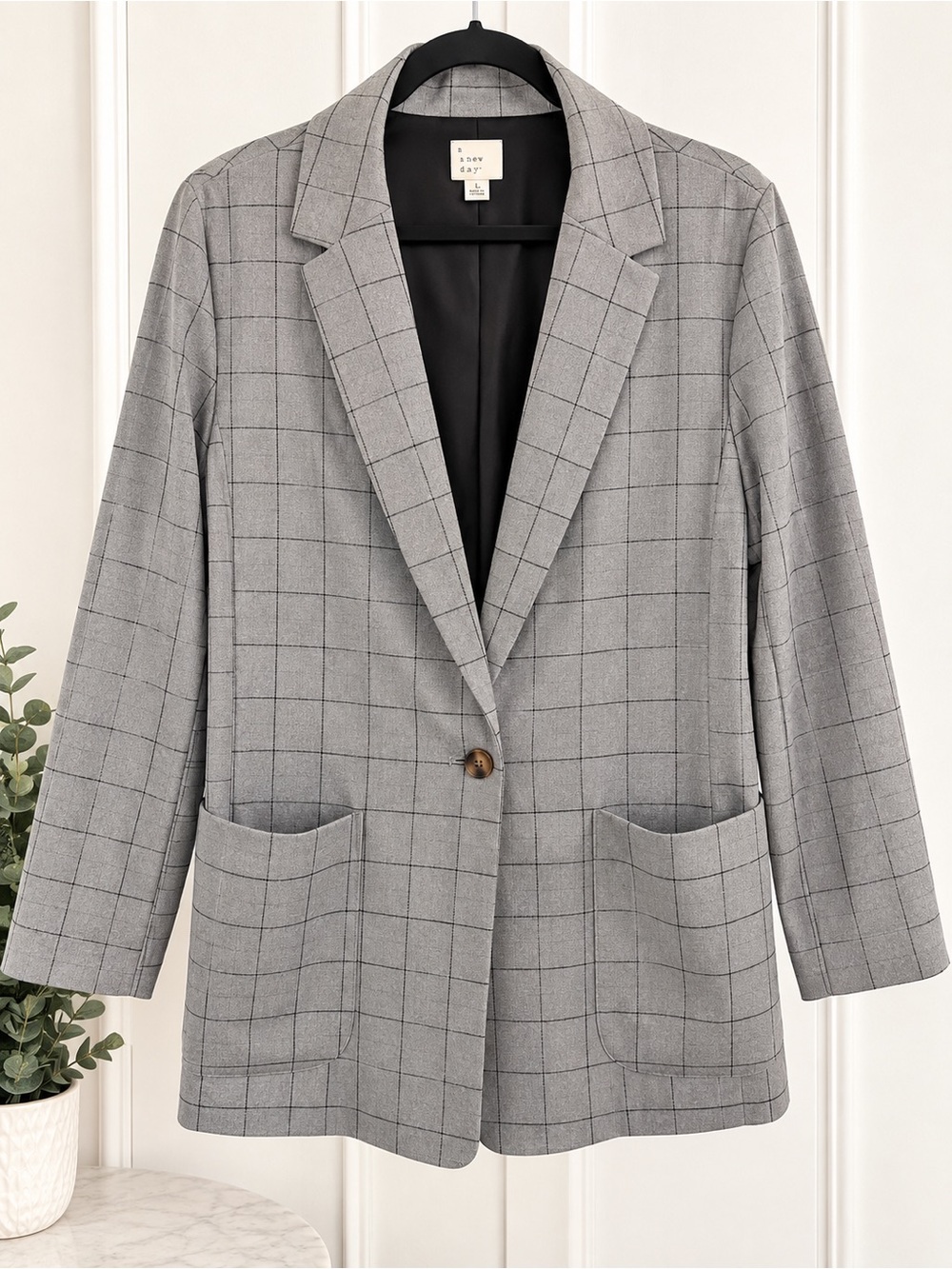 a new day Gray Windowpane Single-Button Blazer